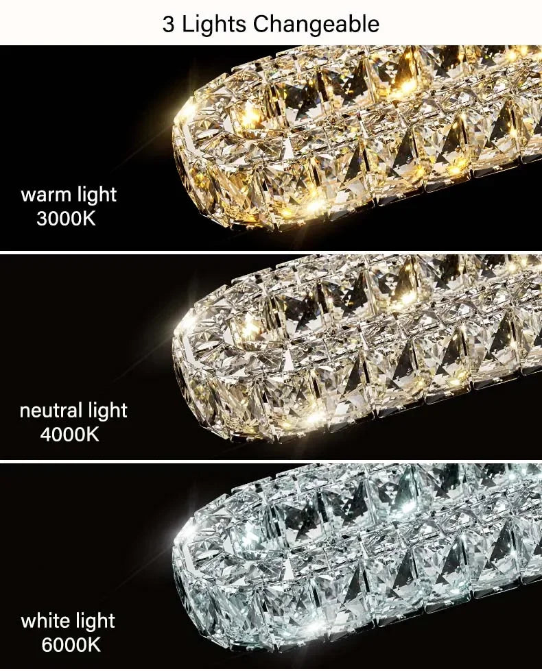 Crystal chandelier with 3 adjustable light modes: warm 3000K, neutral 4000K, white 6000K