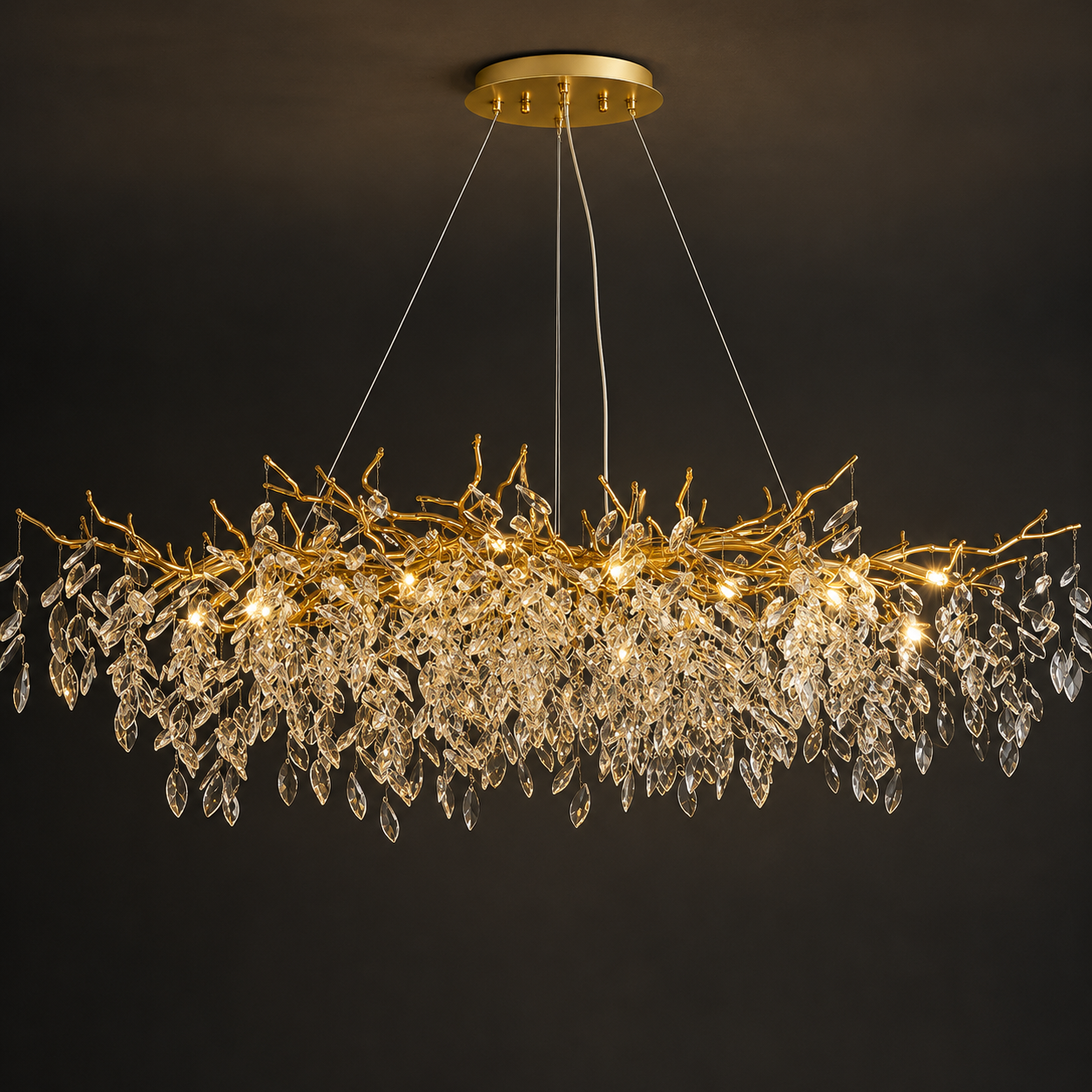 Luxurious chandelier with crystal accents on a dark background