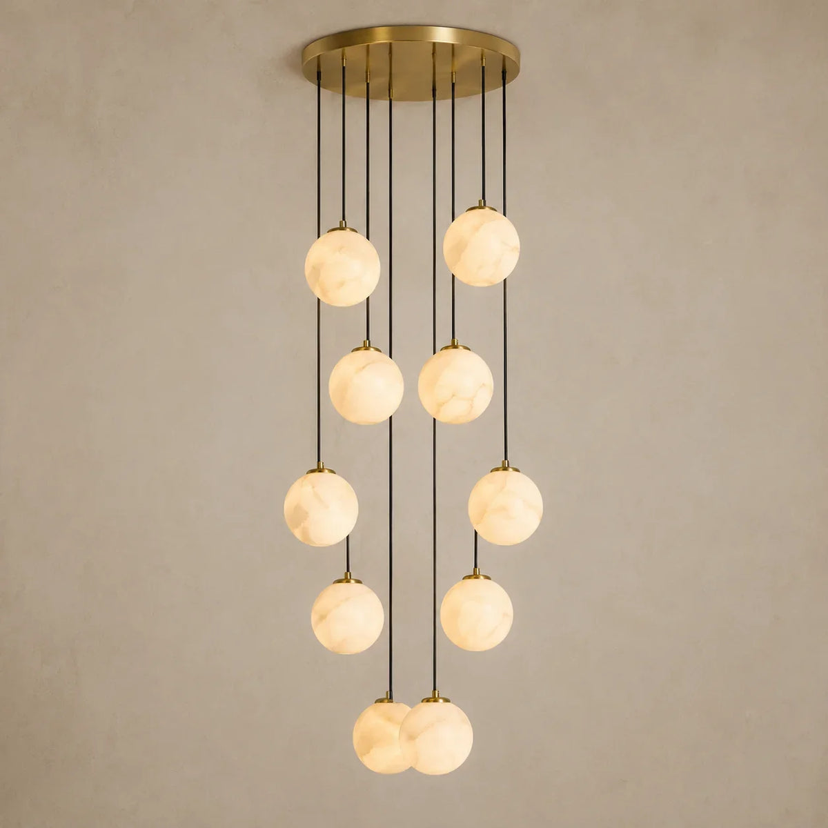 Solen Cascade Chandelier full view showing sculptural globe arrangement