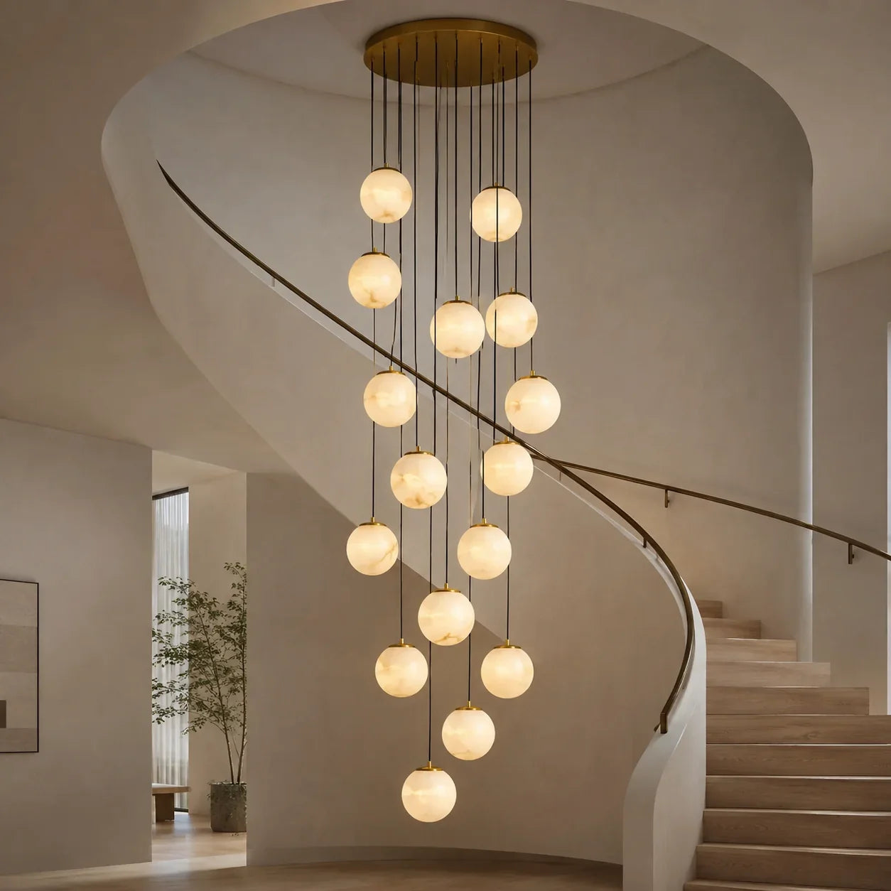 Solen Cascade Chandelier with alabaster-inspired acrylic shades in a sculptural cascading composition