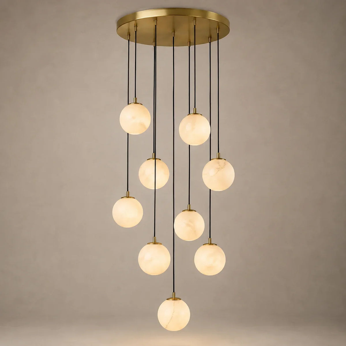 Solen Cascade Chandelier detail showing acrylic shade texture and gold-tone frame